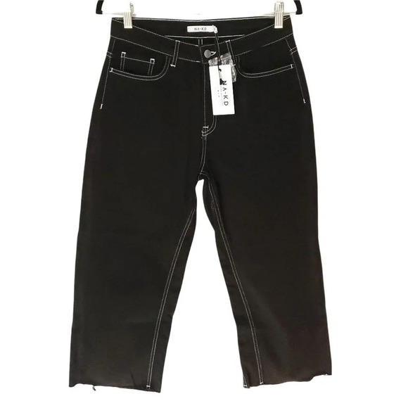 NA-KD Highwaist Denim Culotte Women Size 40 Jeans in Midnight Black Lightweight - Picture 3 of 14